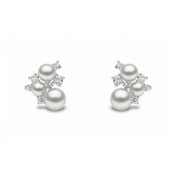 Trend White Gold Pearl and Diamond Stud Earrings