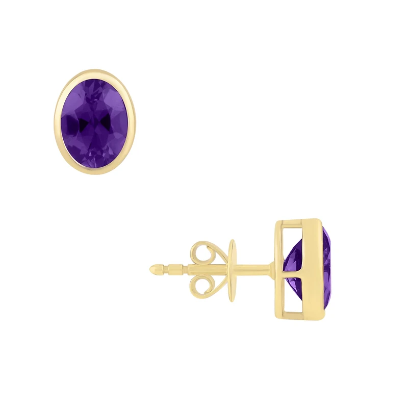 Amethyst Oval Bezel Set Studs