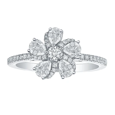 Diamond Flower Ring in White Gold