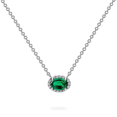 White Gold Emerald and Diamond Pendant Neckalce
