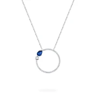 Sapphire and Diamond Circle Pendant Necklace