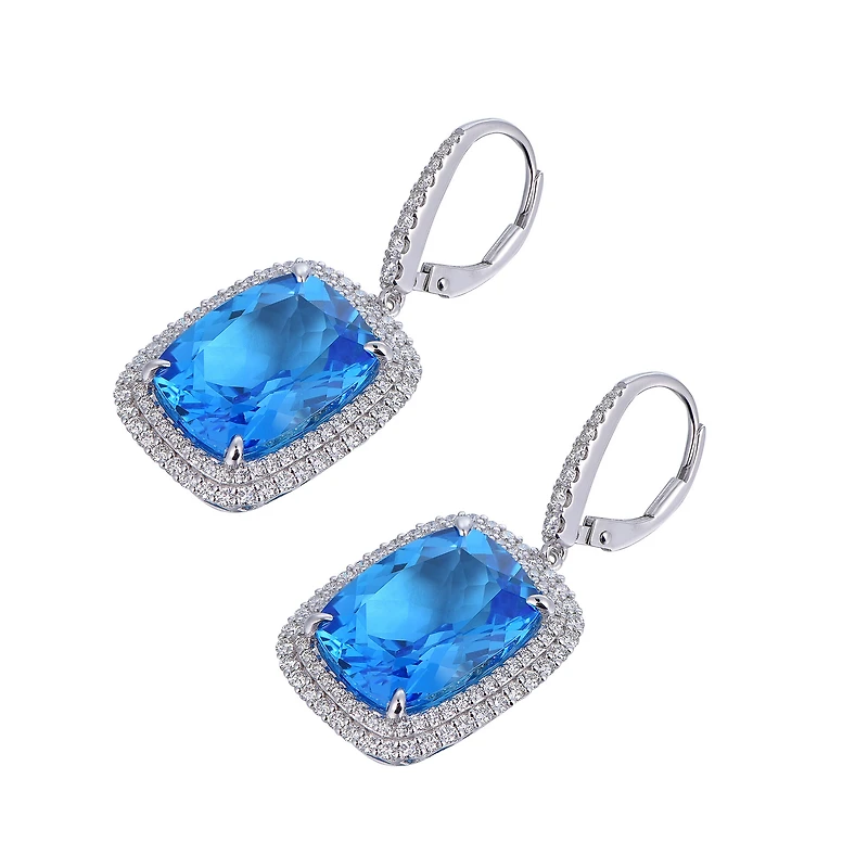 Swiss Blue Topaz and Diamond Earrings in White Gold