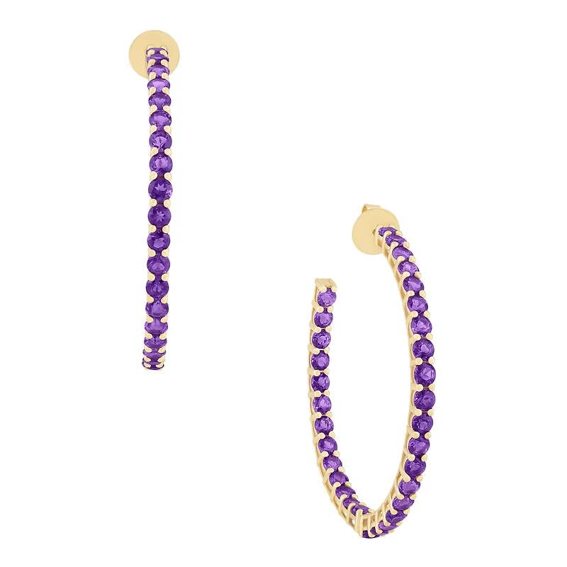 Amethyst Prong Set Hoop Earrings
