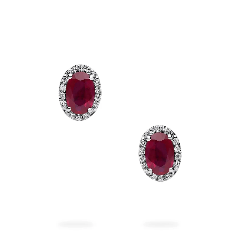 White Gold Ruby and Diamond Stud Earrings