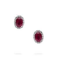 White Gold Ruby and Diamond Stud Earrings