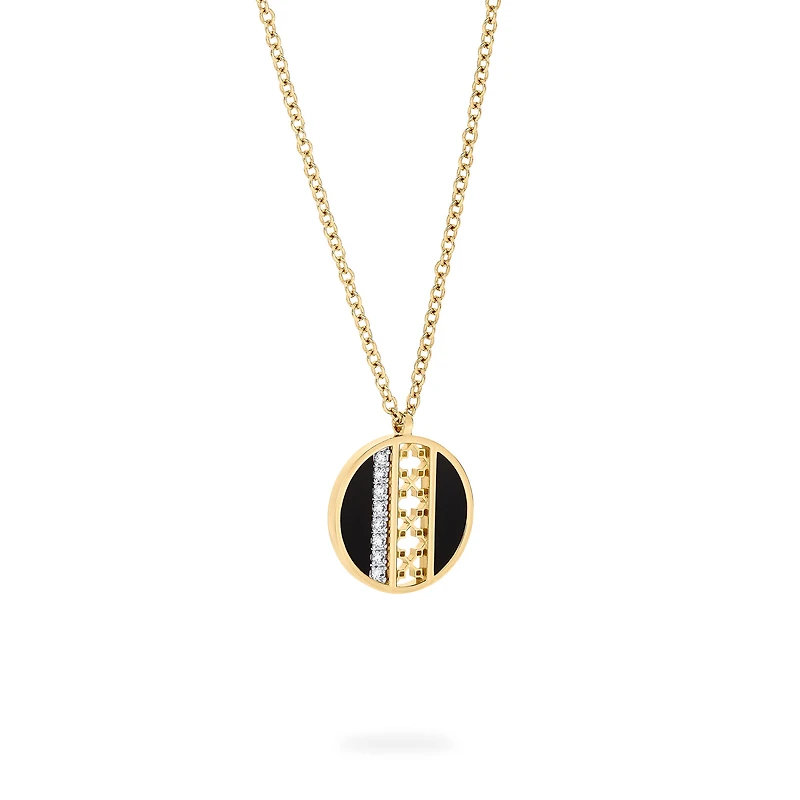 Onyx and Diamond Medallion Pendant Necklace, Medium (18 mm)