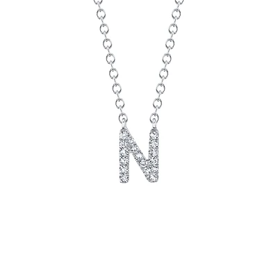 Initials White Gold and Diamond Pavé Letter N Necklace