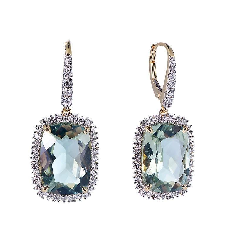 Green Amethyst Earrings in Yellow Gold