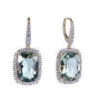 Green Amethyst Earrings in Yellow Gold