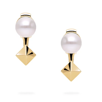 Freshwater Pearl and Stud Yellow Gold Jacket Earrings