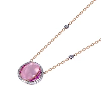 Rose Quartz Pendant with Pink Sapphire and Diamond Accents in Rose Gold