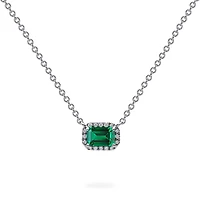 White Gold Emerald and Diamond Pendant Necklace