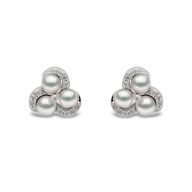 Sleek White Gold Pearl and Diamond Stud Earrings
