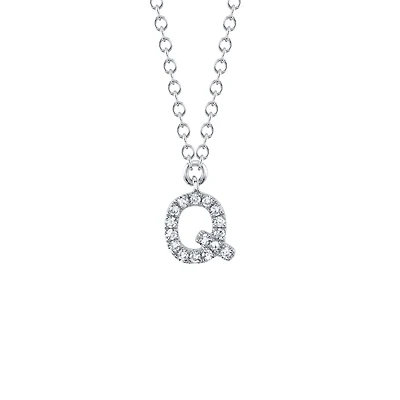 Initials White Gold and Diamond Pavé Letter Q Necklace