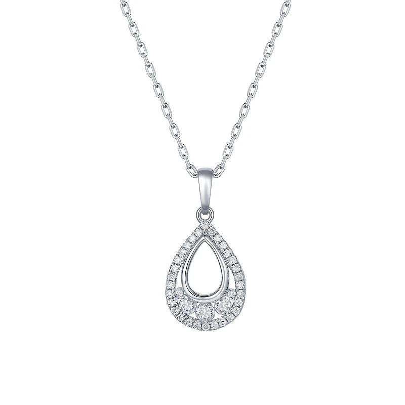 Diamond Tear Drop Pendant in White Gold