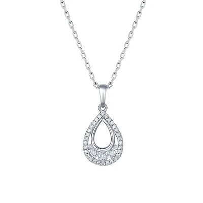 Diamond Tear Drop Pendant in White Gold