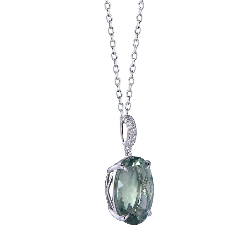 Green Amethyst Pendant in White Gold