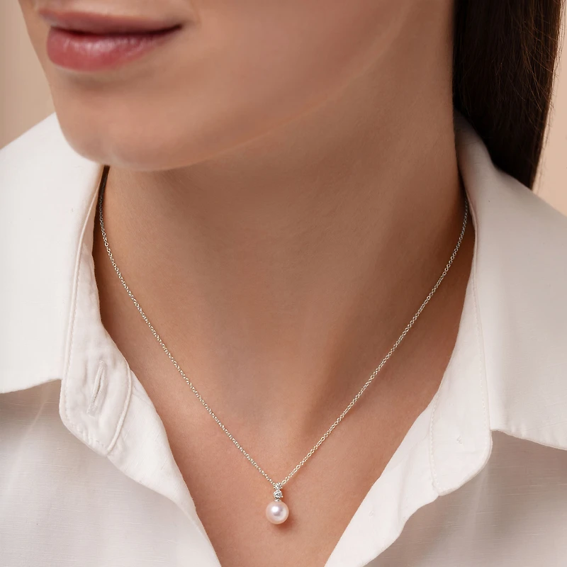 Classic White Gold, Pearl and Diamond Pendant