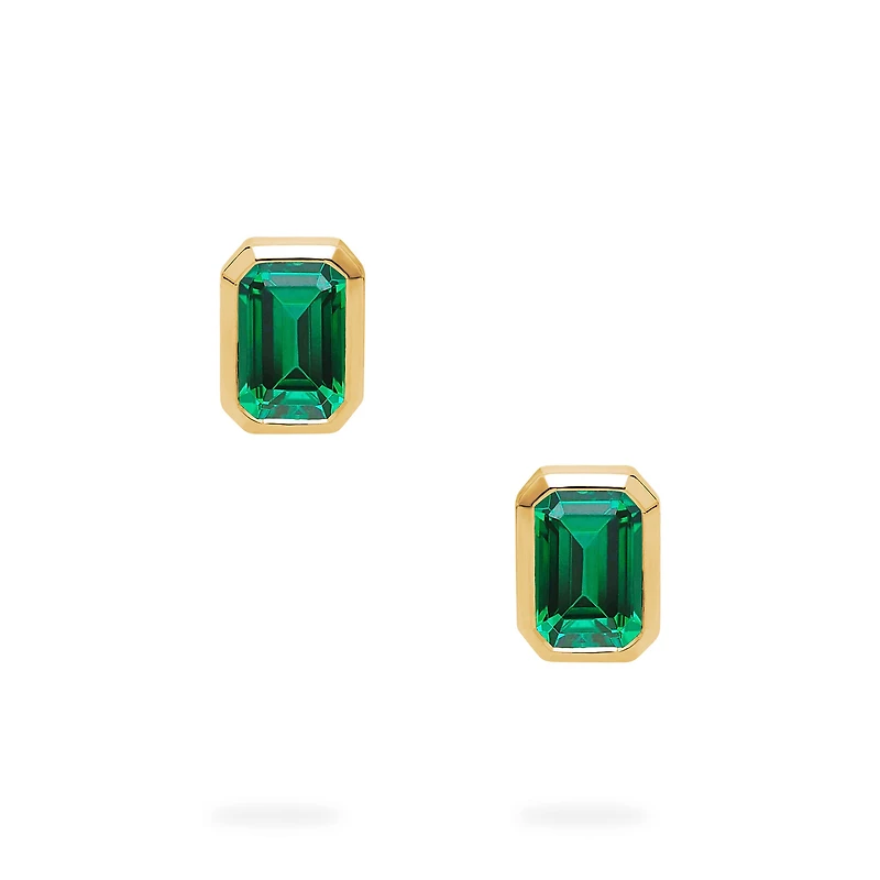 Yellow Gold Emerald Stud Earrings