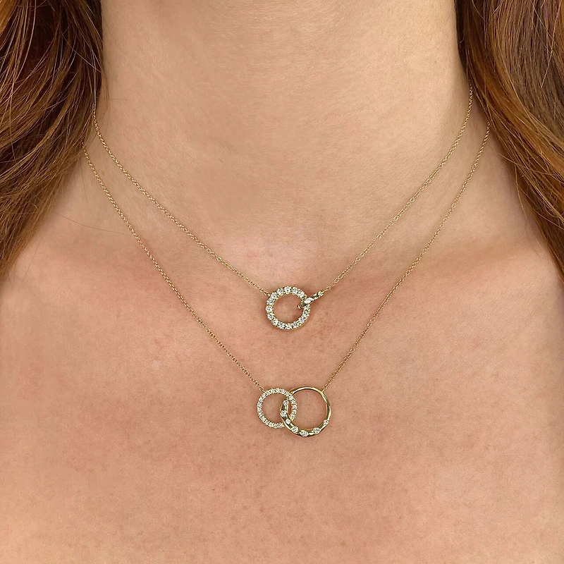 Kate Yellow Gold and Diamond Pavé Double Circle Pendant