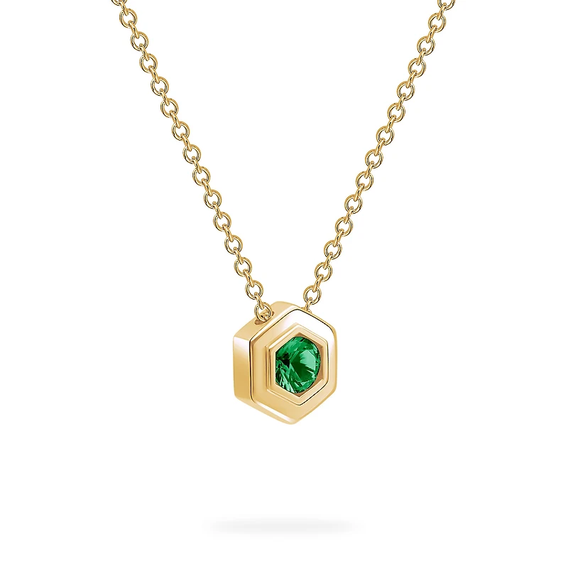 Yellow Gold Birthstone Pendant, Emerald