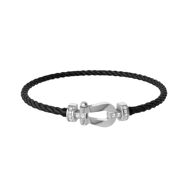 Force 10 Medium White Gold and Diamond Pavé Cable Bracelet