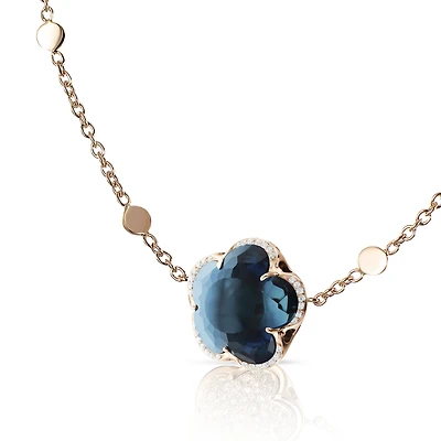 Bon Ton Rose Gold, Blue Topaz and Diamond Pavé Necklace