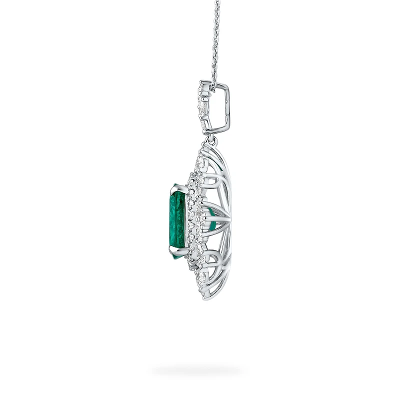 Emerald Cushion-Cut Pendant with Diamonds in White Gold