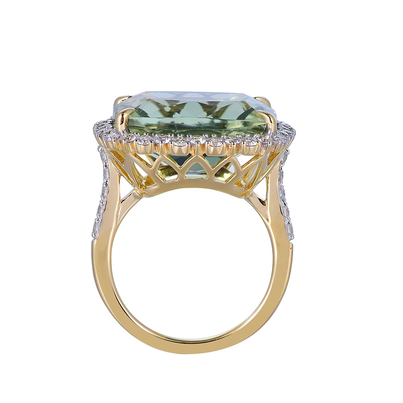 Green Amethyst Ring in Yellow Gold