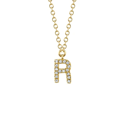 Initials Gold and Diamond Pavé Letter R Necklace