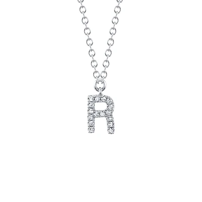 Initials White Gold and Diamond Pavé Letter R Necklace