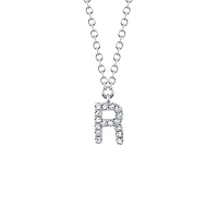 Initials White Gold and Diamond Pavé Letter R Necklace