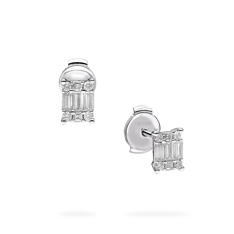 White Gold and Diamond Rectangular Cluster Earrings