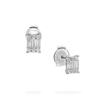 White Gold and Diamond Rectangular Cluster Earrings