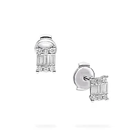 White Gold and Diamond Rectangular Cluster Earrings