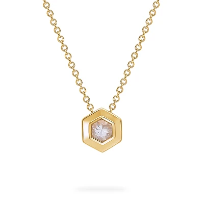Yellow Gold Birthstone Pendant, White Quartz