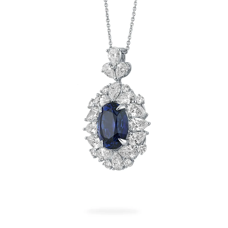 Sapphire Oval-Cut Pendant with Diamonds in White Gold