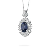 Sapphire Oval-Cut Pendant with Diamonds in White Gold