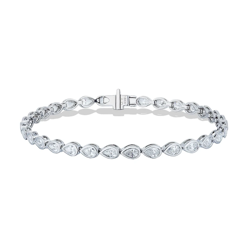 Diamond pear cut line bracelet in white gold
