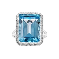 White Gold Emerald Cut Swiss Blue Topaz and Diamond Ring