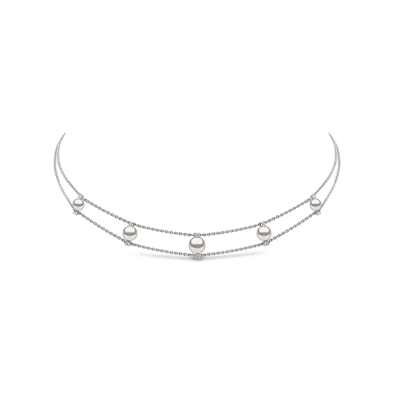 Trend White Gold Pearl and Diamond choker Necklace