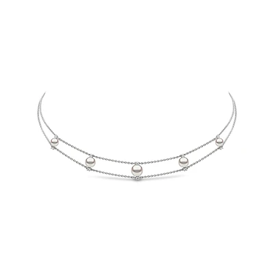 Trend White Gold Pearl and Diamond choker Necklace