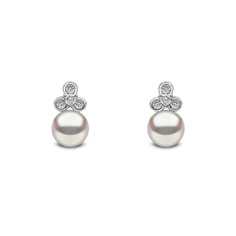 Trend White Gold Pearl and Diamond Stud Earrings