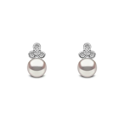 Trend White Gold Pearl and Diamond Stud Earrings