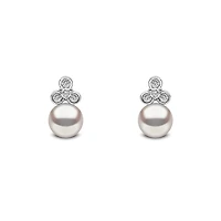 Trend White Gold Pearl and Diamond Stud Earrings
