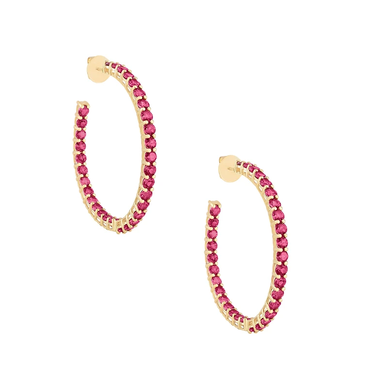 Pink Tourmaline Prong Set Hoop Earrings