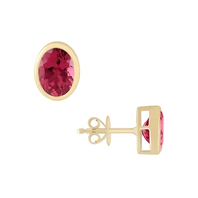 Pink Tourmaline Bezel Set Studs