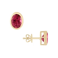 Pink Tourmaline Bezel Set Studs