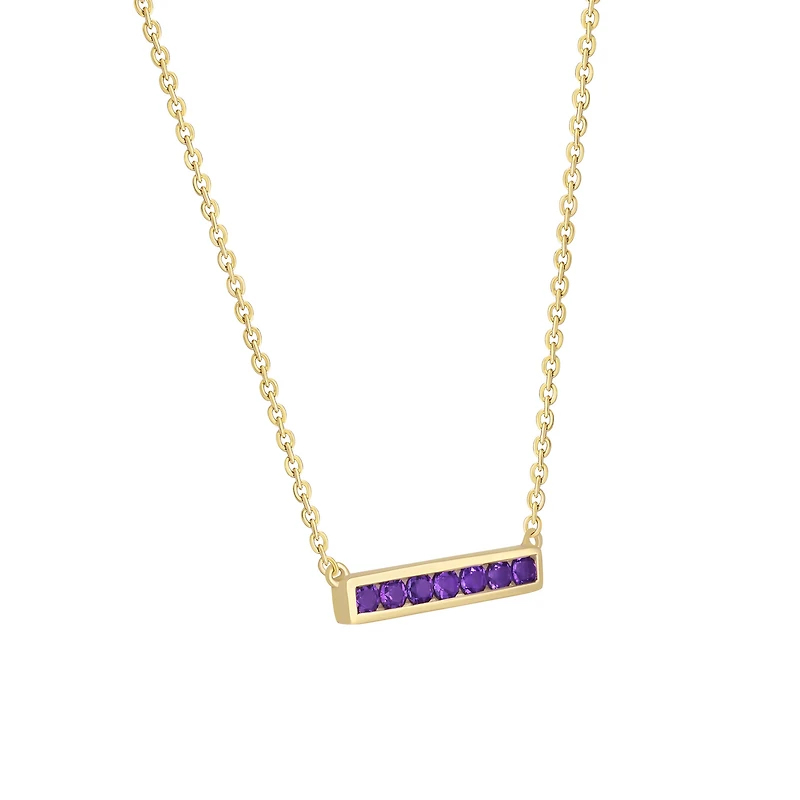 Amethyst Horizontal Bar Necklace in Yellow Gold