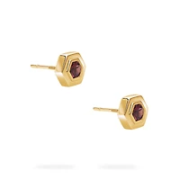 Yellow Gold Birthstone Earrings, Ruby